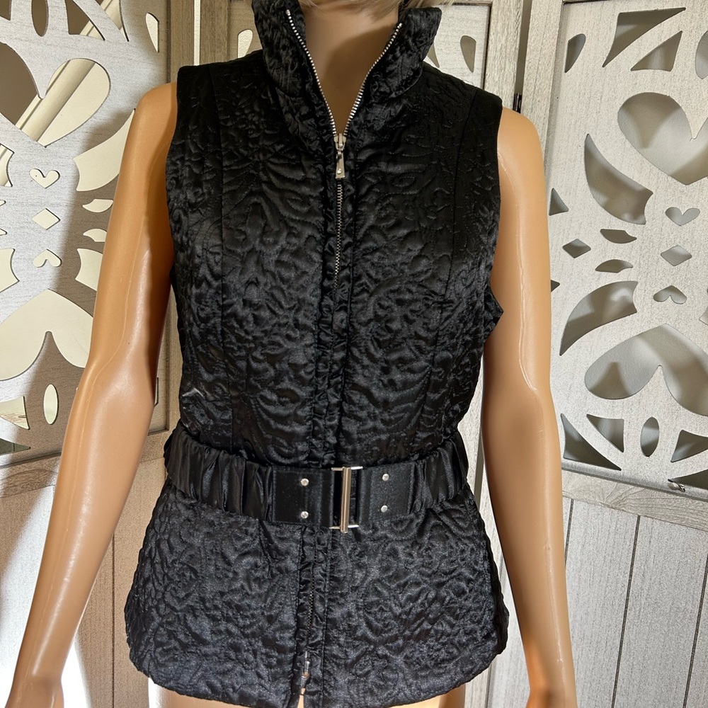 White House Black Market Black Quilted Vest with Belt Size Small